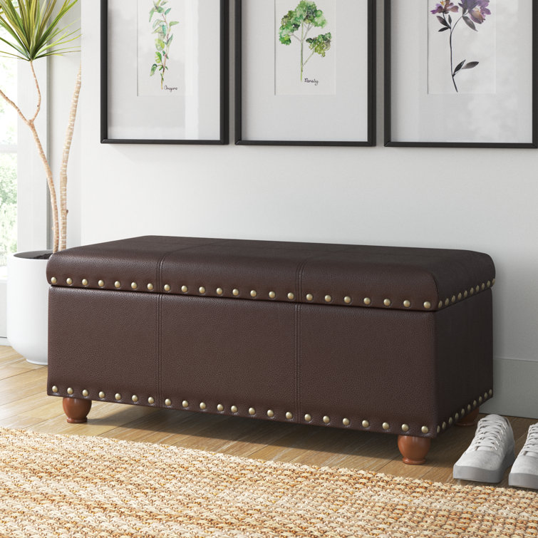 Tan leather deals storage bench